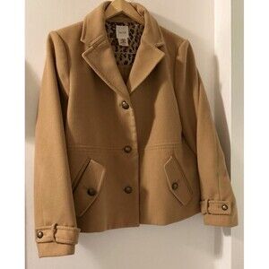 Kate Hill Women’s blend camel Pea Coat short Size 14 Rayon-Polyester Blend